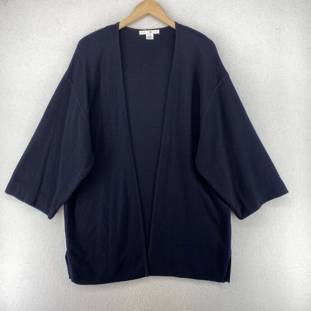 THE LIMITED Sweater M Kimono Cardigan Wool Blend Open Front 3/4 Sleeve Blue VTG